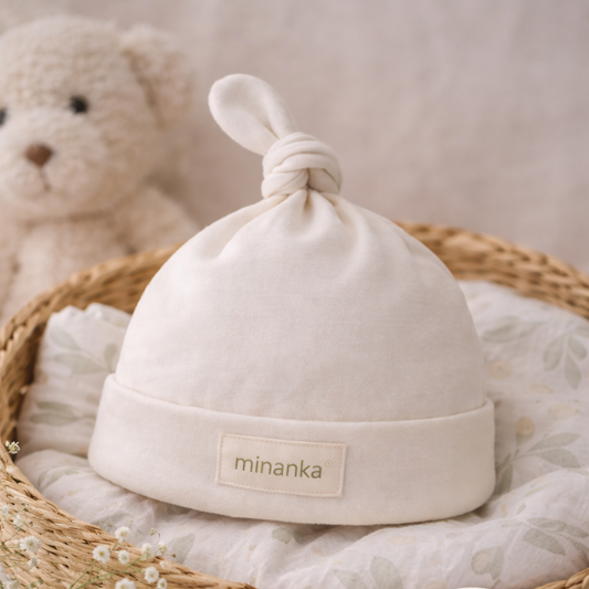 Minanka Organik Pamuk Yenidoğan Şapkası – Krem