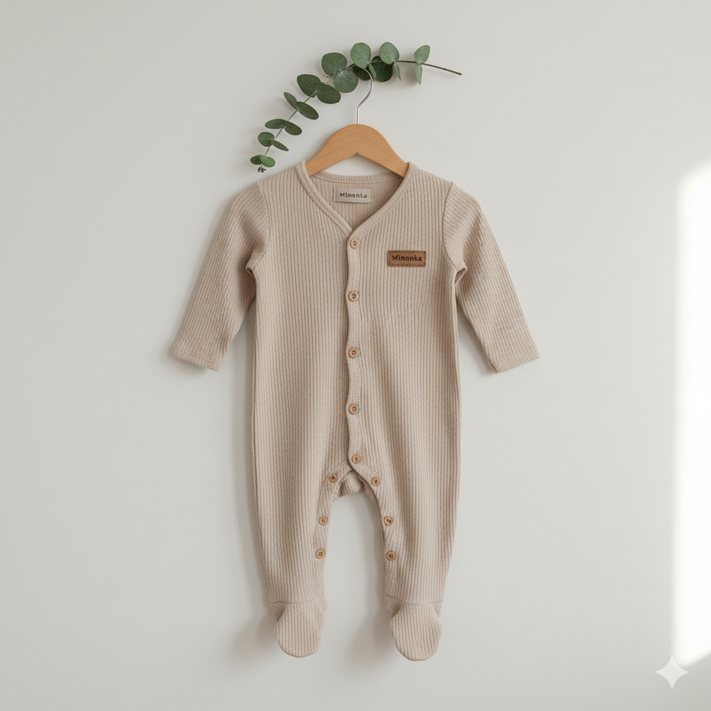 Minanka Organik Pamuk Patikli Yenidoğan Tulum – Bej