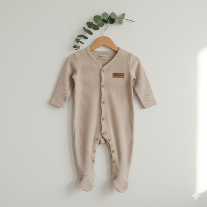 Minanka Organik Pamuk Patikli Yenidoğan Tulum – Bej