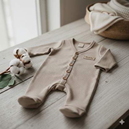 Minanka Organik Pamuk Patikli Yenidoğan Tulum – Bej