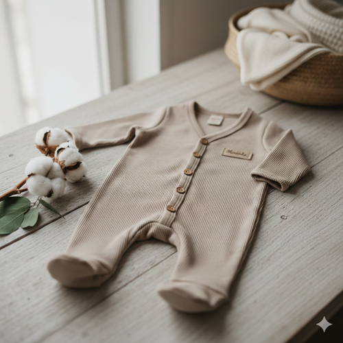 Minanka Organik Pamuk Patikli Yenidoğan Tulum – Bej